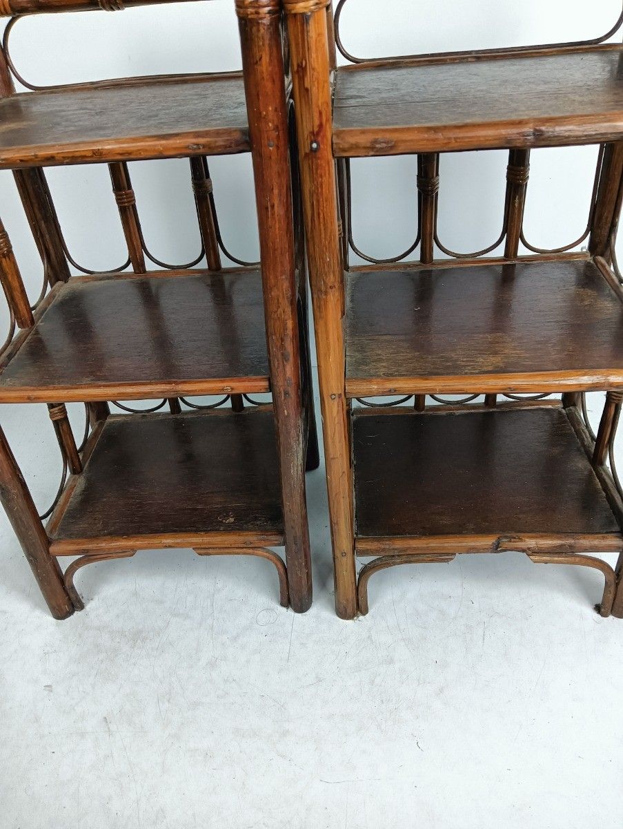 Set Of 2 Bamboo Rattan Wooden Shelve Units Book Shelves Plant Stands Vintage Jap photo buy