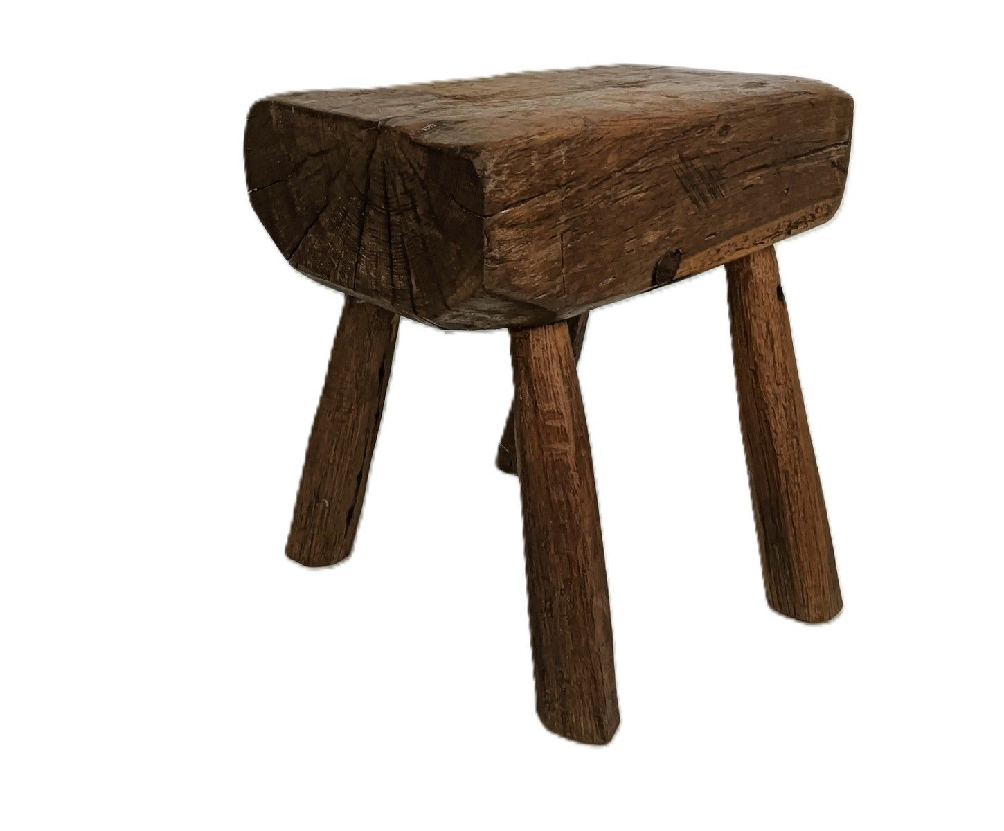 Antique Folk Art Hand Made Brutalist Footstool Milking Stool Pedestal Plant Stan