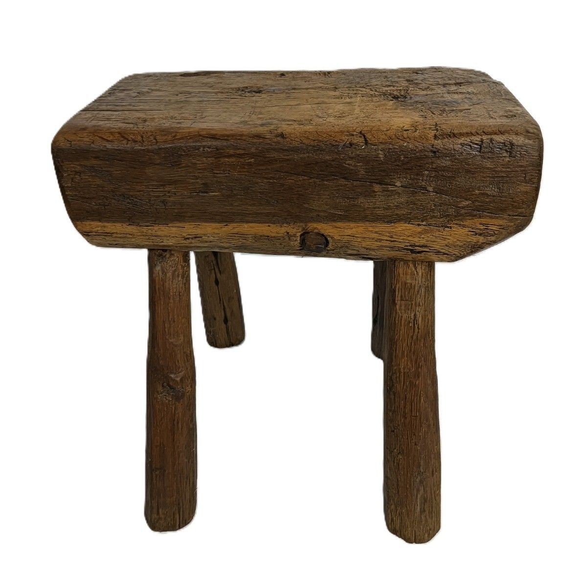 Antique Folk Art Hand Made Brutalist Footstool Milking Stool Pedestal Plant Stan photo buy