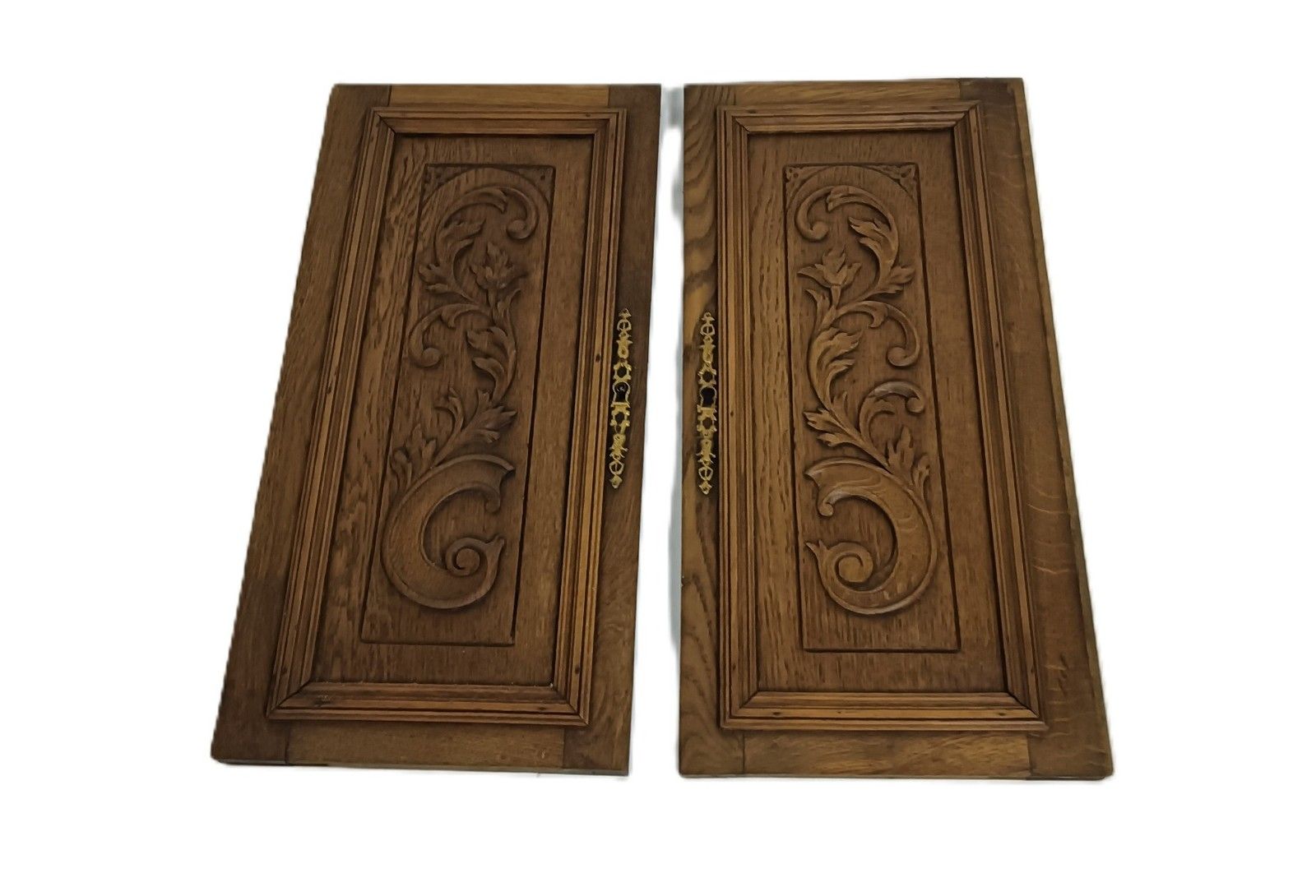 Pair Antique Smaller Door Panels Carved Wood Reclaimed Architectural photo furniture
