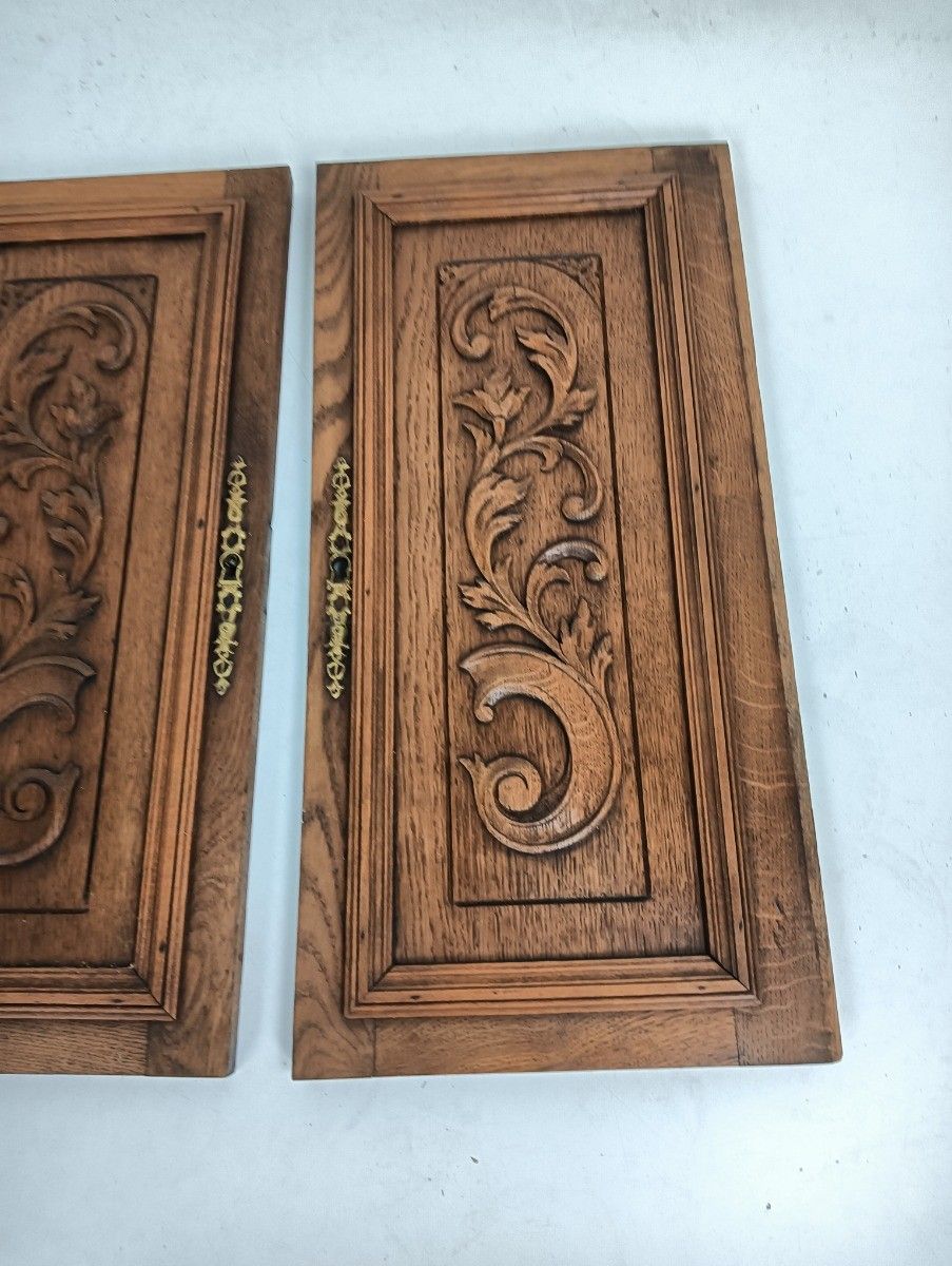 Pair Antique Smaller Door Panels Carved Wood Reclaimed Architectural photo 268.0