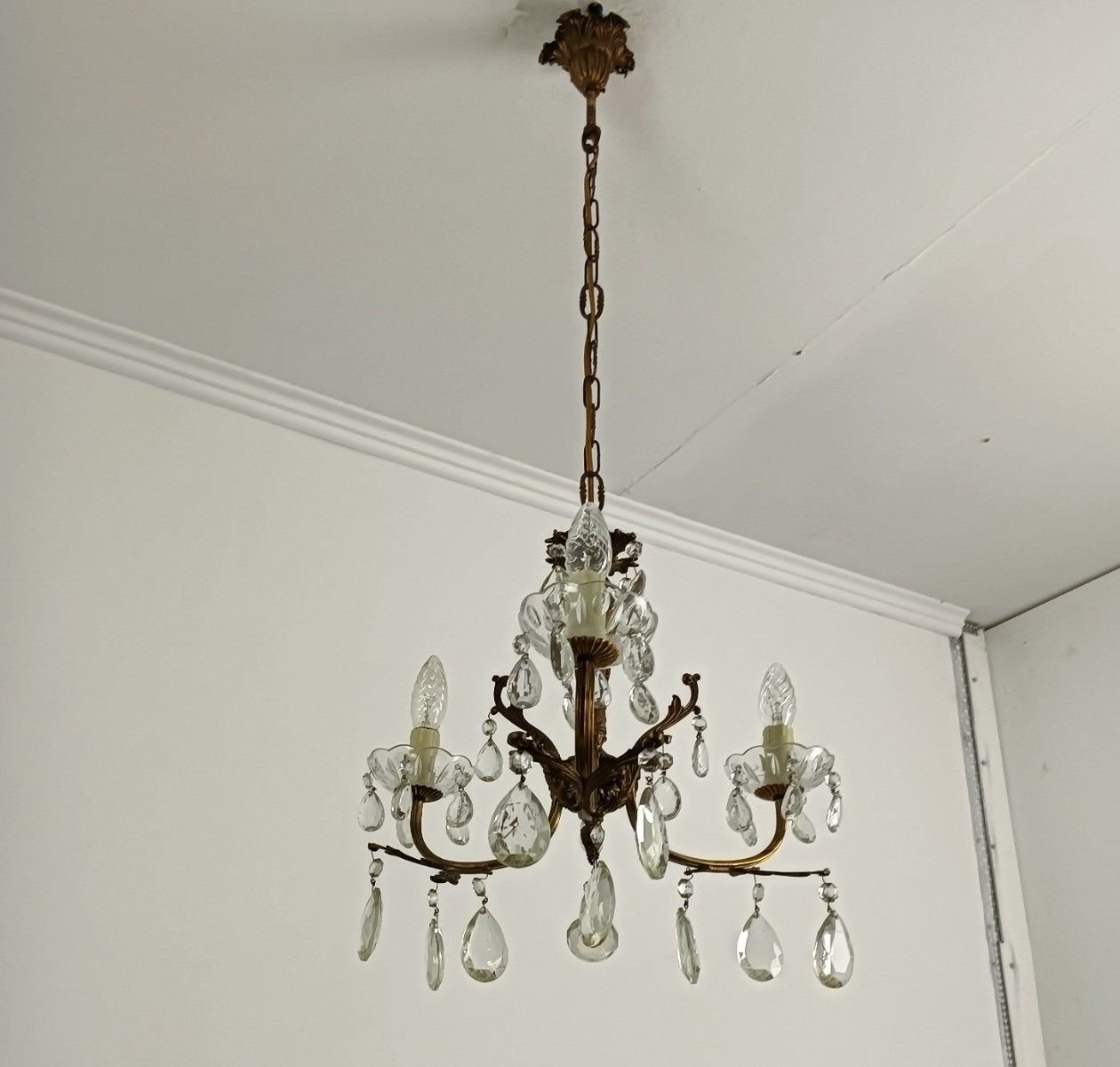 Vintage Chandelier Pendant  Lamp Crystal Prisms 3  Lights Arm  Ceiling Fixture photo 335.0