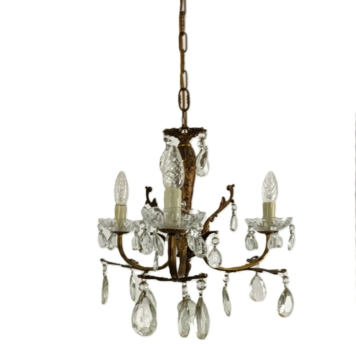 Vintage Chandelier Pendant  Lamp Crystal Prisms 3  Lights Arm  Ceiling Fixture photo vinterior