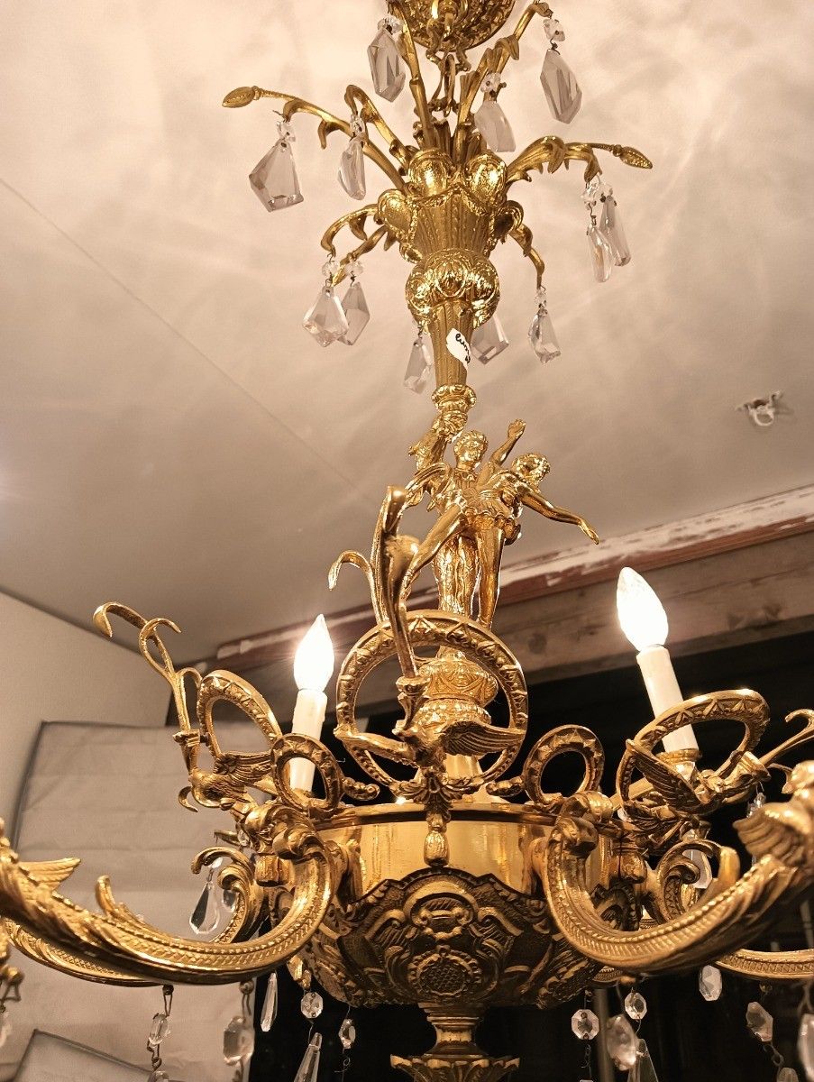 photo furniture Ornate Large Chandelier Vintage Dancer Brass Crystal Prisms 6 Arm Gorgeous