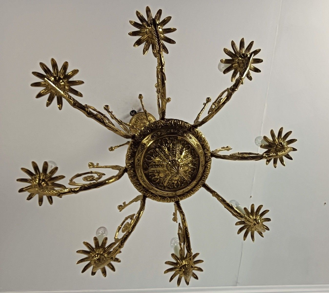 Ornate Hollywood Regency Chandelier 6 Arm Lights Brass Lady Vintage Spanish Revi photo for sale