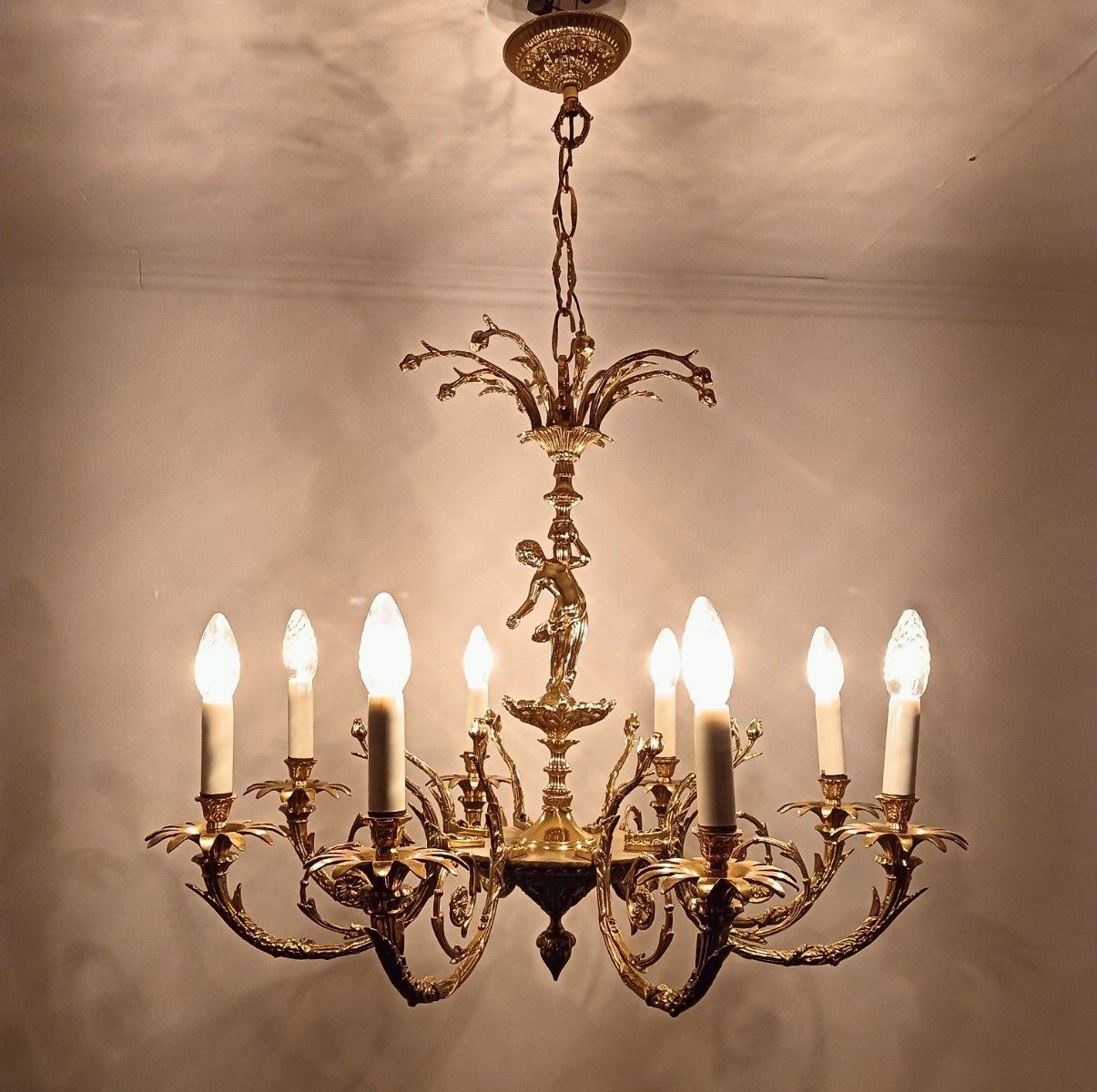 Ornate Hollywood Regency Chandelier 6 Arm Lights Brass Lady Vintage Spanish Revi photo vintage