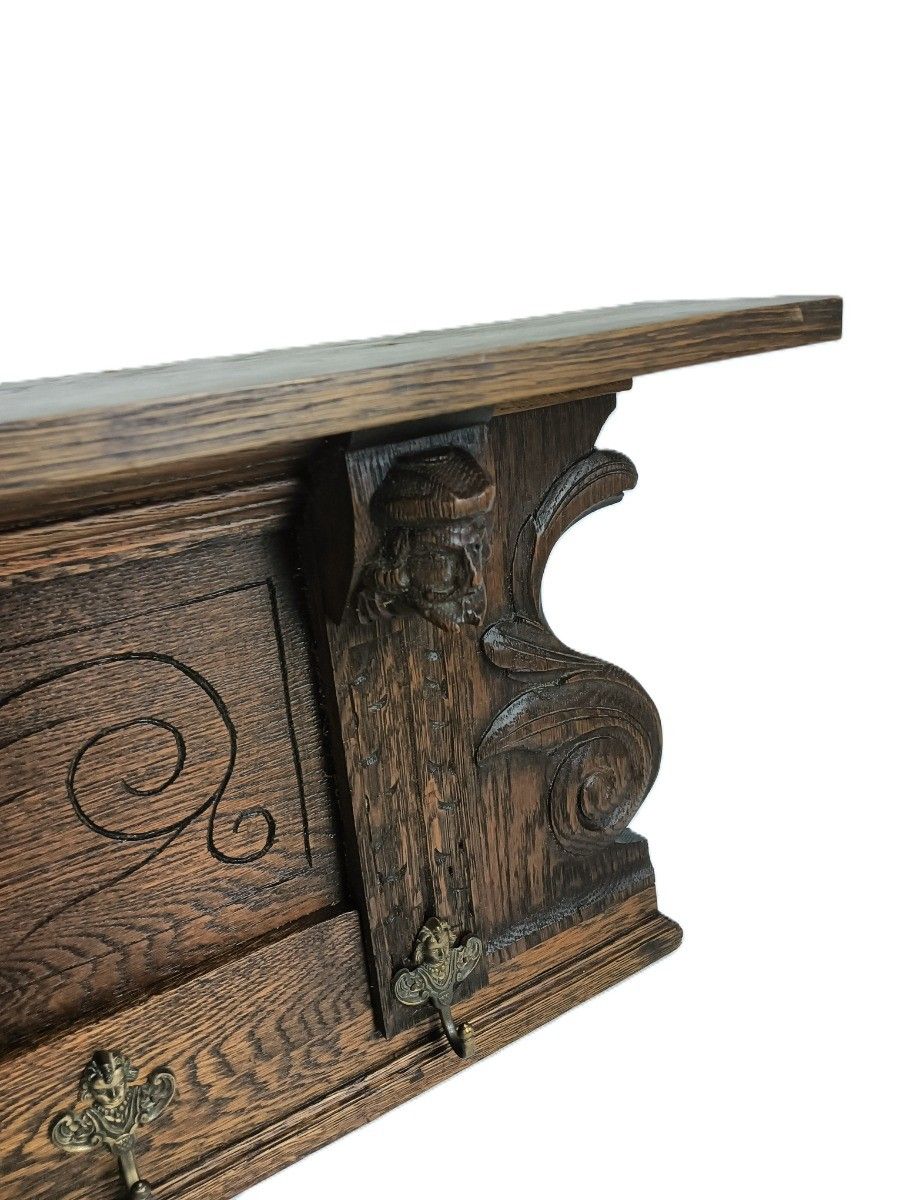 Hand Carved Wood Antique Coat Hat Kitchen Hallway Rack Ornate Figurine Male Head photo for sale