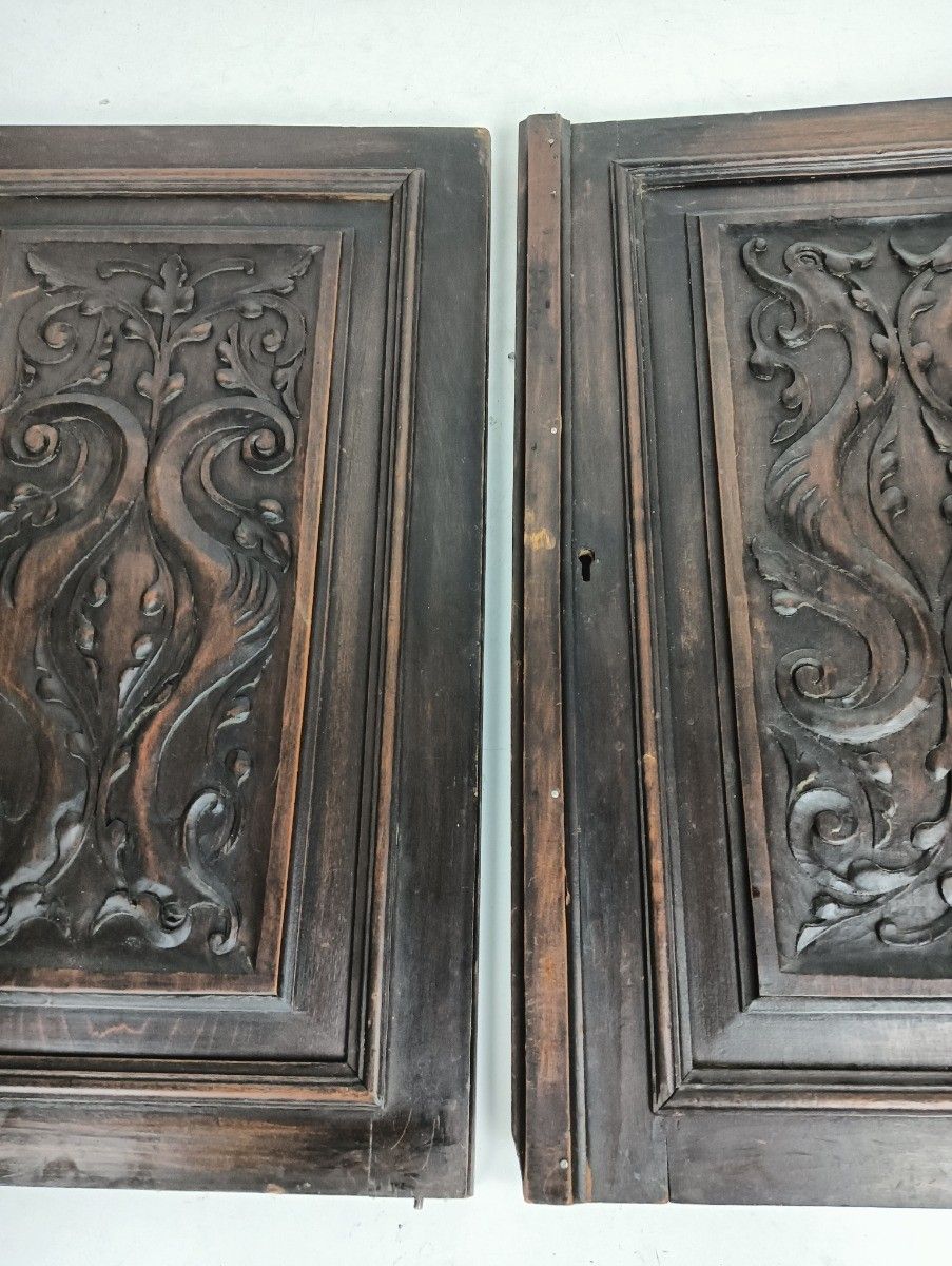 Pair Door Panels Antique Hand Carved Ornate Leafs Architectural Salvaged photo Home Fixtures