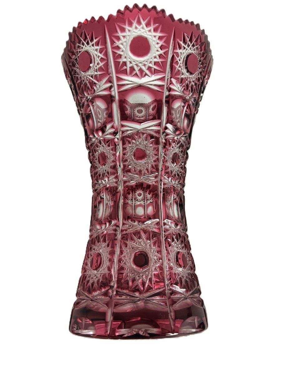 Crystal Cranberry Red Clear To Cut Bowl Vase Dot Star Vintage Czech Republic photo Home Decor