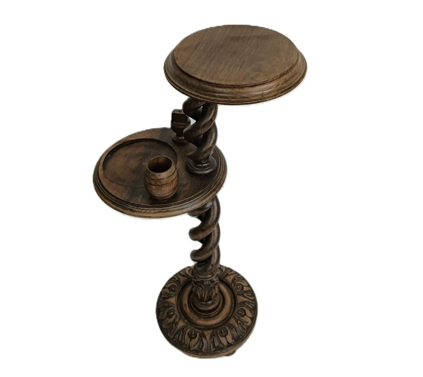 Hand Carved Ornate Wood Barley Twist Pedestal Smokers Side Plant Stand Table Two photo furniture