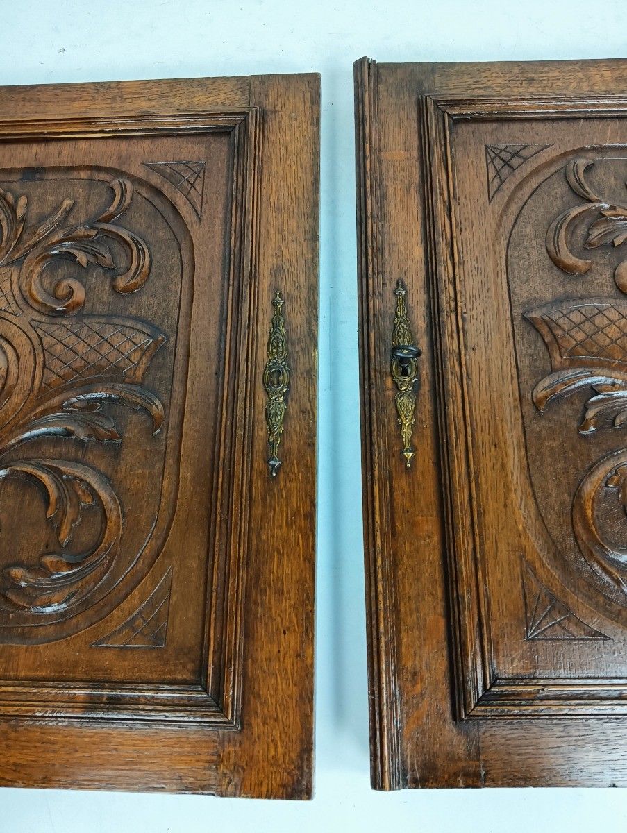 Pair Antique Hand Carved  Wooden Door Panels Reclaimed Architectural Salvaged Ba photo vinterior