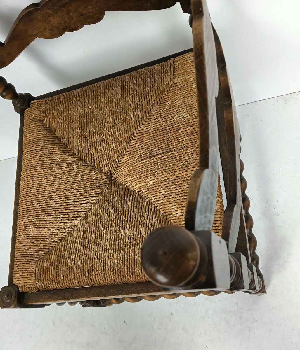Twisted Wooden Barley Twist Corner Chair Rush Seating  Beautiful Vintage photo Furniture