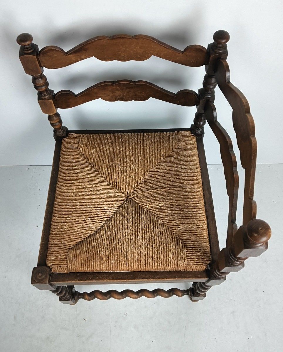 Twisted Wooden Barley Twist Corner Chair Rush Seating  Beautiful Vintage photo vintage