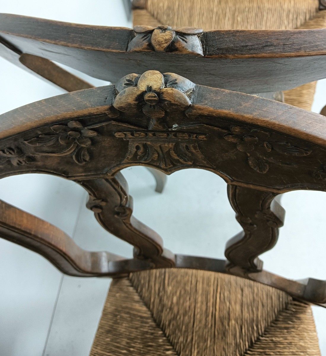 Antique Wood Louis XV Style Cane Rush Seat Dining Chairs  Pair French Elegant photo buy