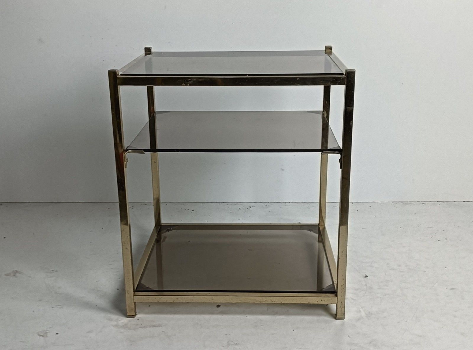 Belgo Chrome De Wulf Belgium Vintage Side Table Chrome Smoked Glass 3 Tier photo for sale