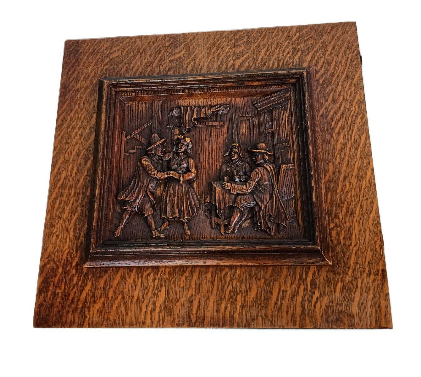 Two Door Panels Vintage Carved Wood Dancing Couples Bas Relief Reclaimed Archite photo Home Fixtures