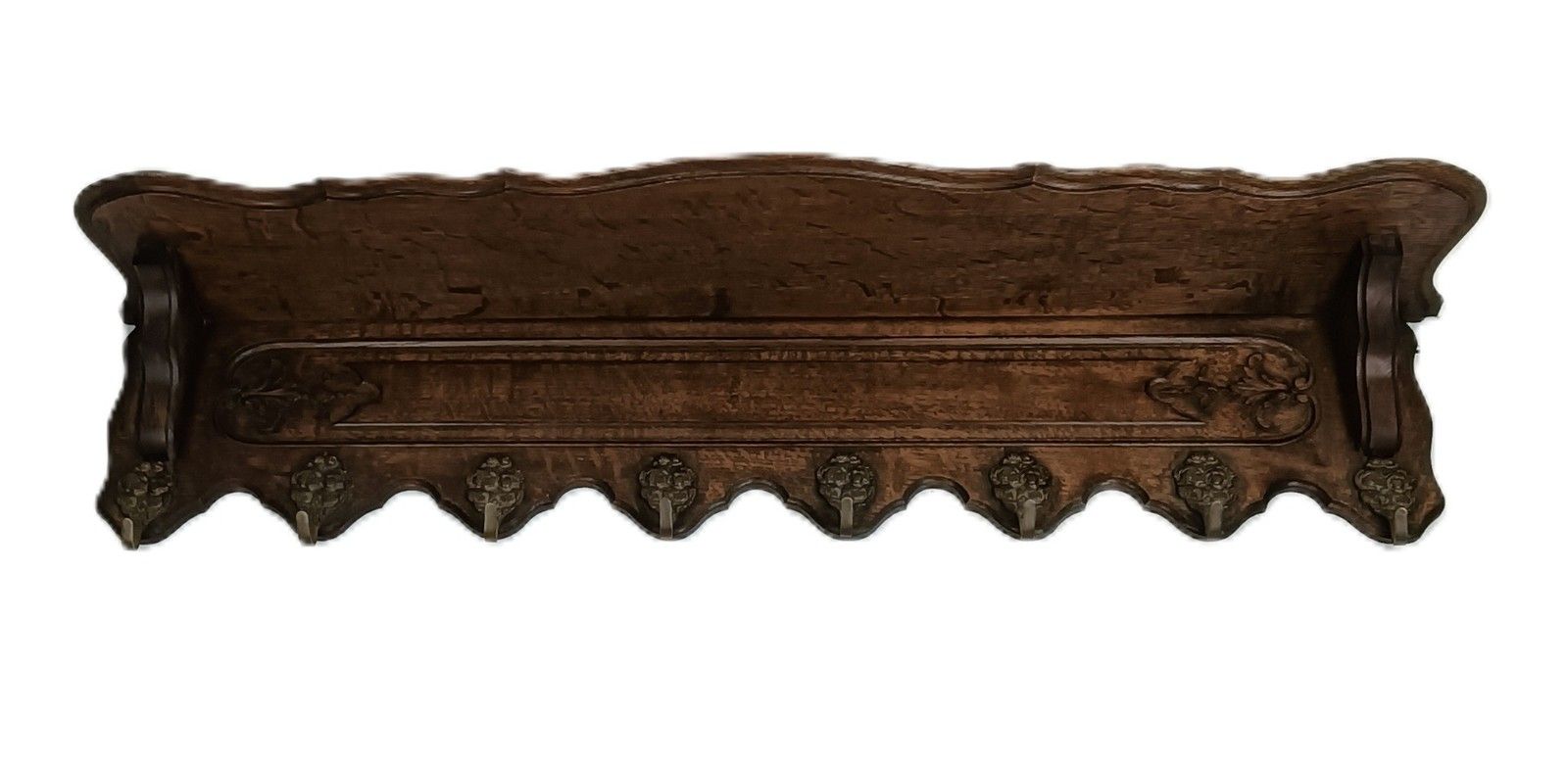Hand Carved Wood Antique Coat Hat Kitchen Hallway Rack Ornate 8 Hooks Large photo furniture