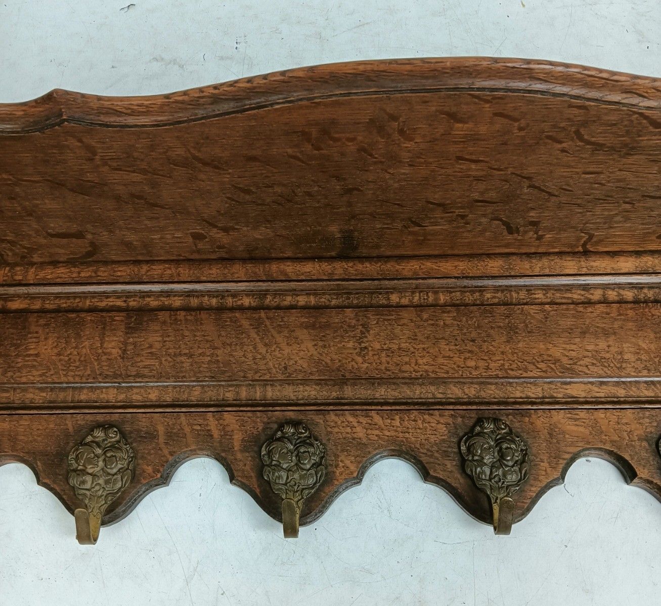 Hand Carved Wood Antique Coat Hat Kitchen Hallway Rack Ornate 8 Hooks Large photo vinterior