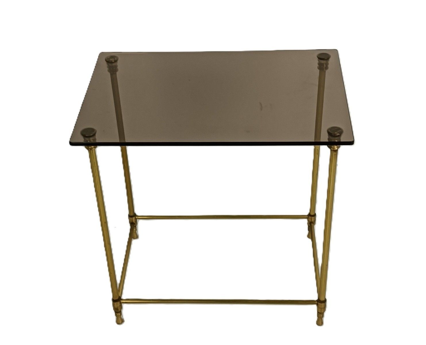 Vintage Side Table Messing Smoked Glass Top French Hollywood Regency Style photo furniture