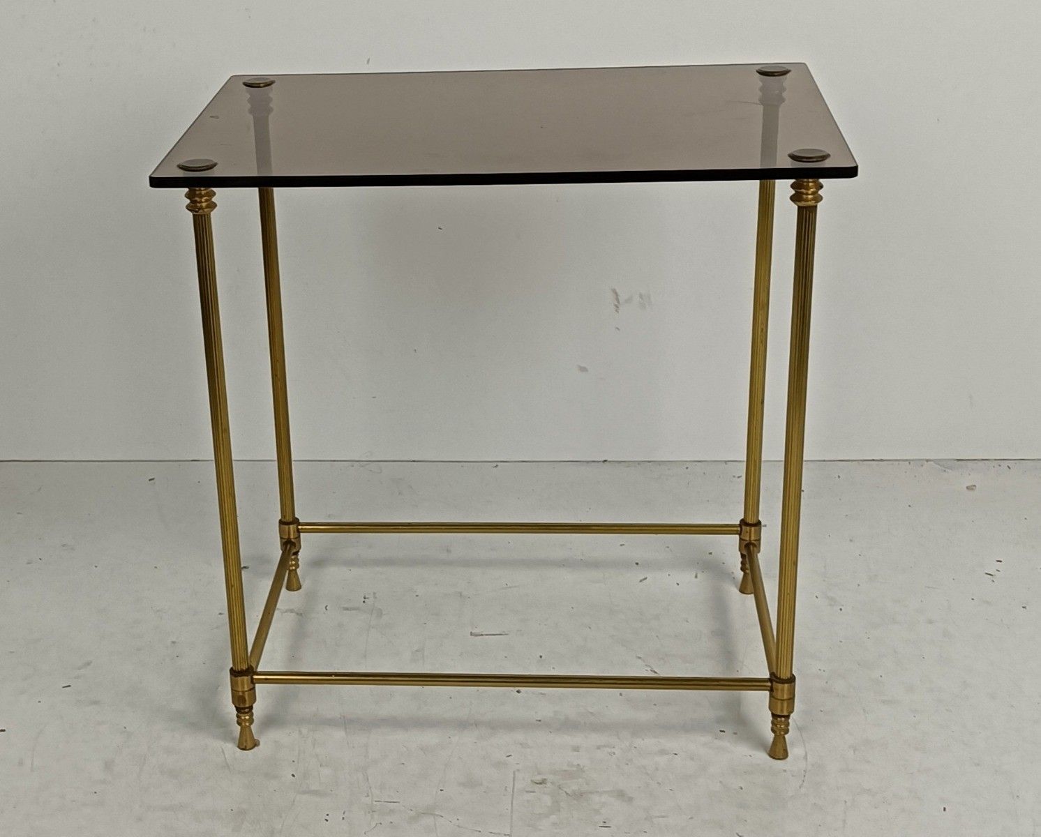 Vintage Side Table Messing Smoked Glass Top French Hollywood Regency Style photo Furniture