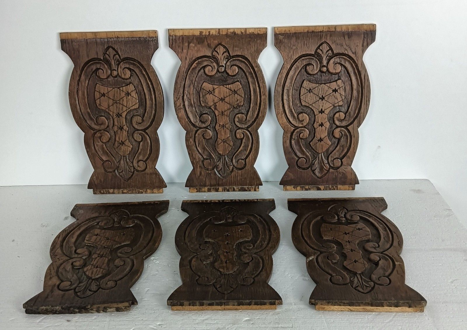 Set Of 6 Antique Corbels Carved Wood Architectural Reclaimed  Trims Salvaged D photo 225.0
