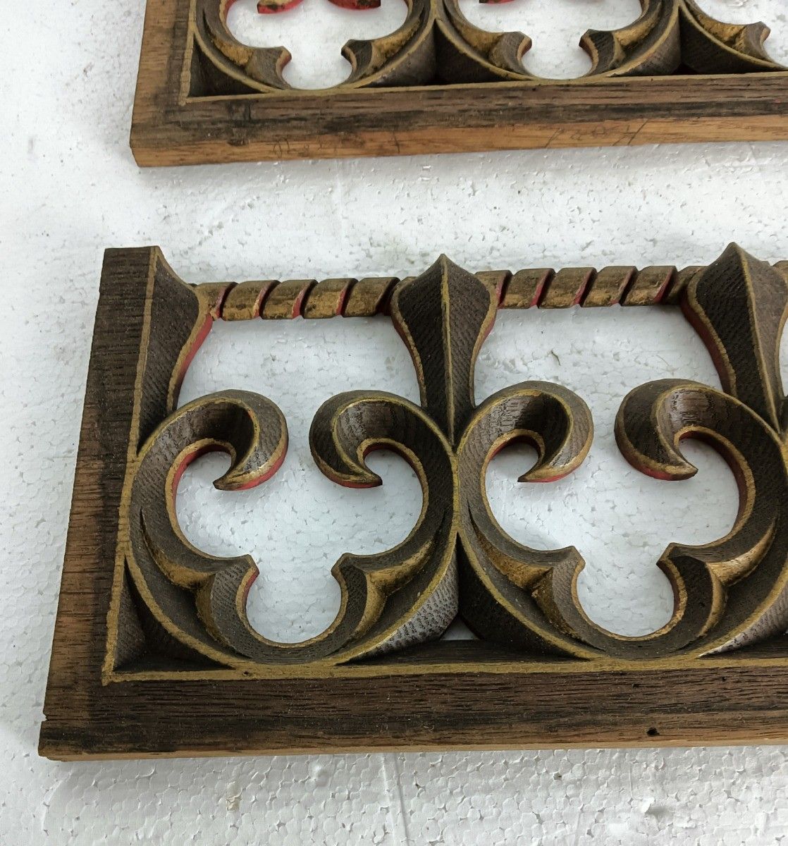 Antique Pair Corbels Hand Carved Wood Gothic French Fleur De Lis  Architectural photo vinterior