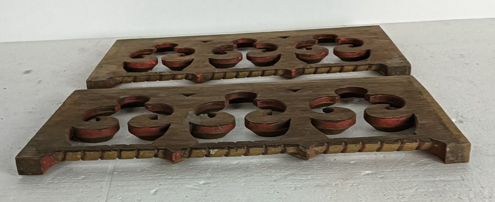 Antique Pair Corbels Hand Carved Wood Gothic French Fleur De Lis  Architectural photo buy