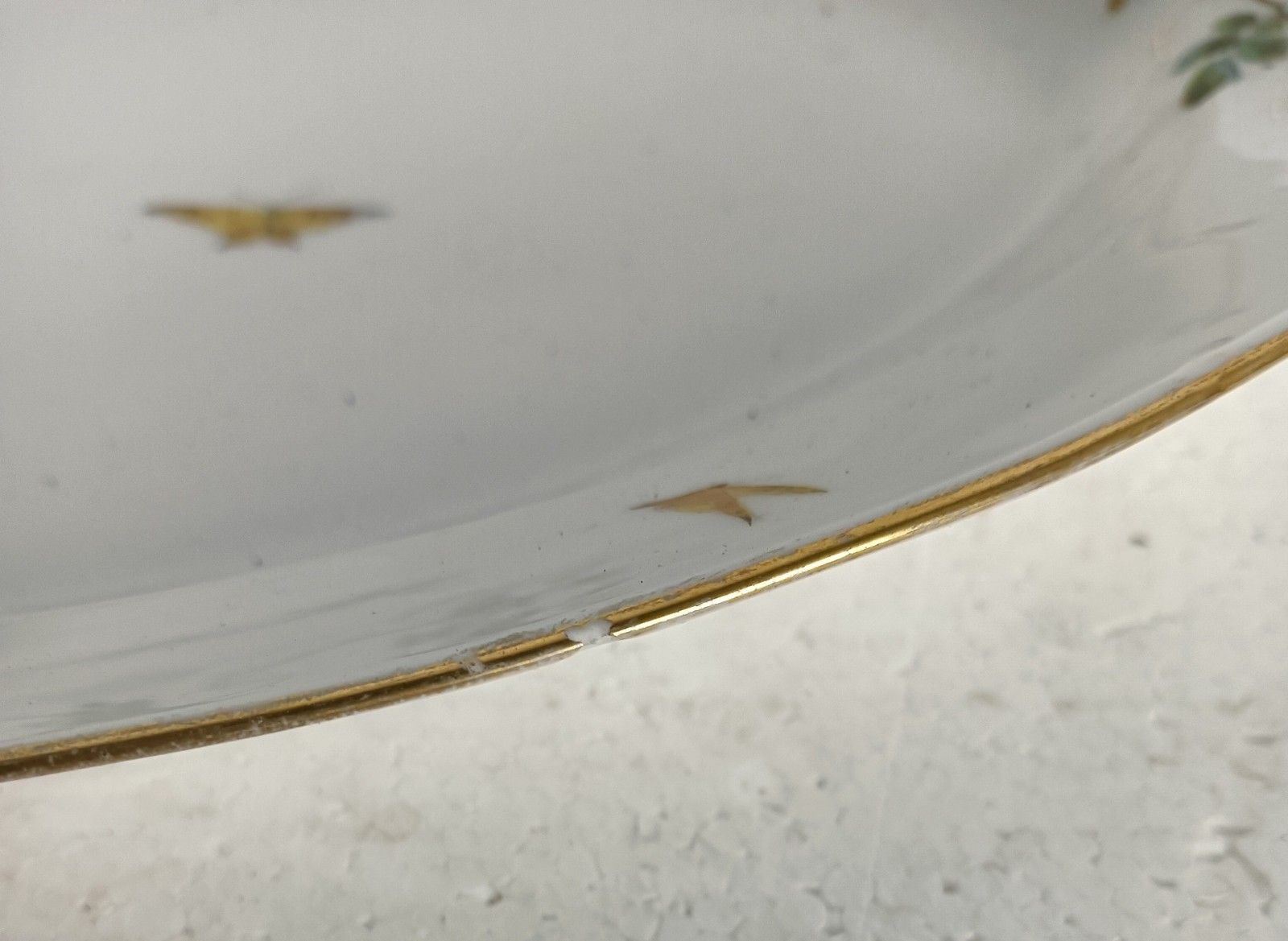 Victorian Antique 19th Century Serving Oval Dish Hand Painted Flowers Butterflie photo for sale