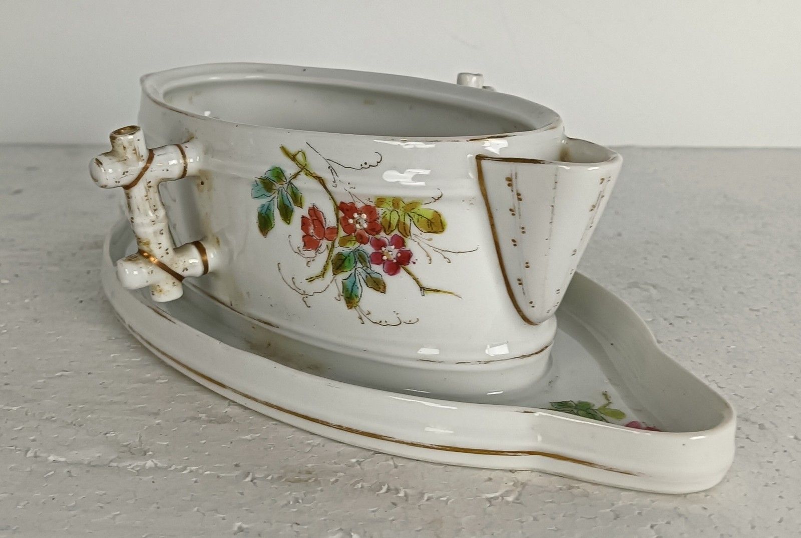 Fish Gravy Boat Sauceboat Antique  19th Century Victorian Porcelain Hand Painted photo furniture
