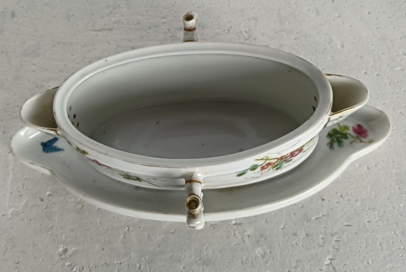 Fish Gravy Boat Sauceboat Antique  19th Century Victorian Porcelain Hand Painted photo 162.0