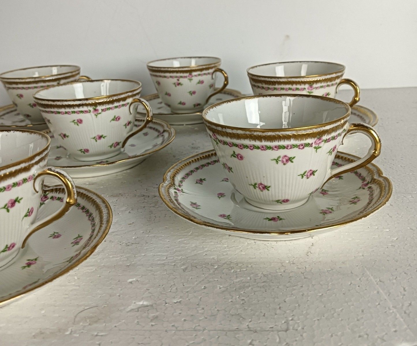 Antique Dekor Gilda Limoges Rose Buds Frognet  8 Cups And Saucers France photo Home Decor