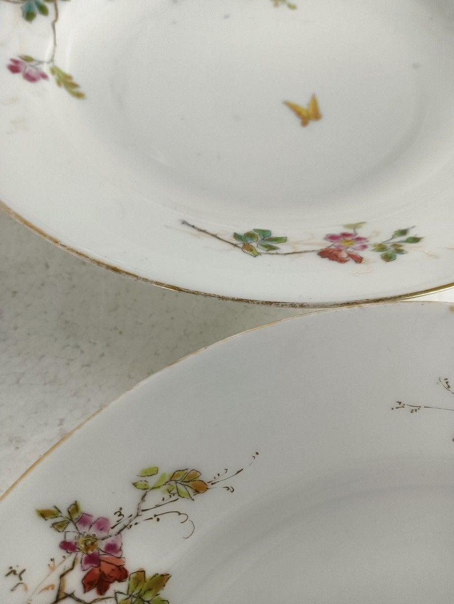 Set Of 6 Victorian Antique 19th Century Soup Plates Hand Painted Flowers Butterf photo furniture