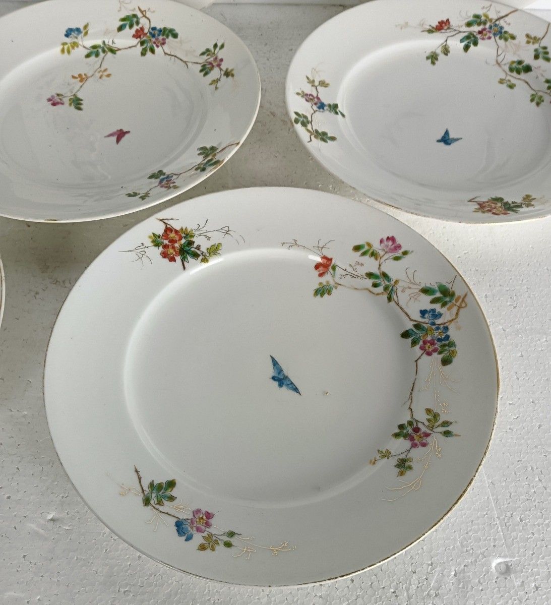 Set Of 6 Victorian Antique 19th Century Dinner Plates Hand Painted Flowers Butte photo 628.0