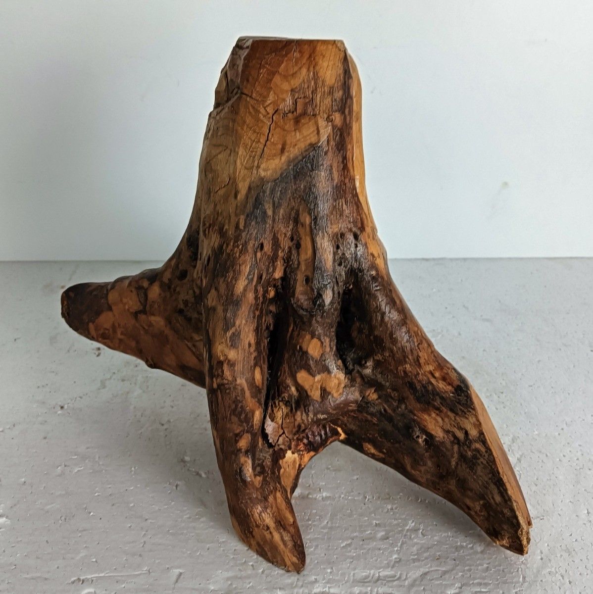 photo for sale Hand Carved Wooden Tree Stump Folk Art Figurine Female Vintage