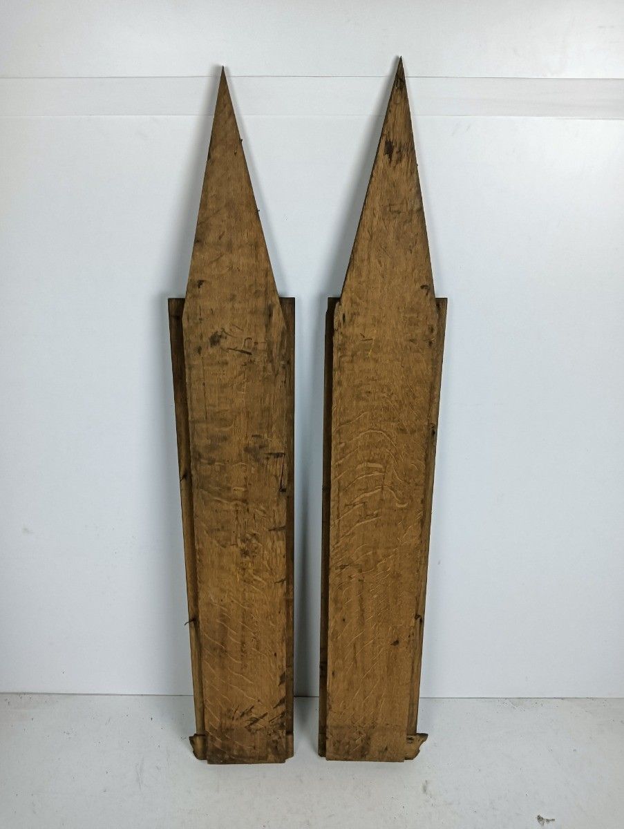 Pair Gothic Carved Wood Antique Boards Panels Church  Pediments Reclaimed Archit photo vinterior