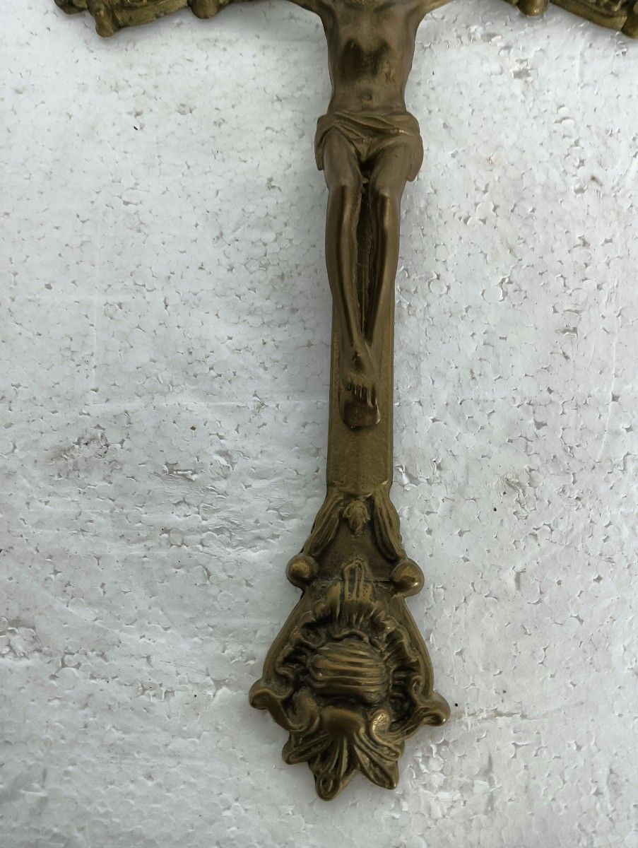 Vintage Ornate Wall Hanging Crucifix Cross Brass photo furniture