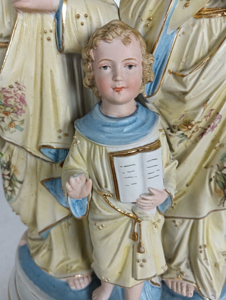 Antique Statue Holy Family Saint Joseph Virgin Mary Child Marked Bisque  Germany photo vinterior