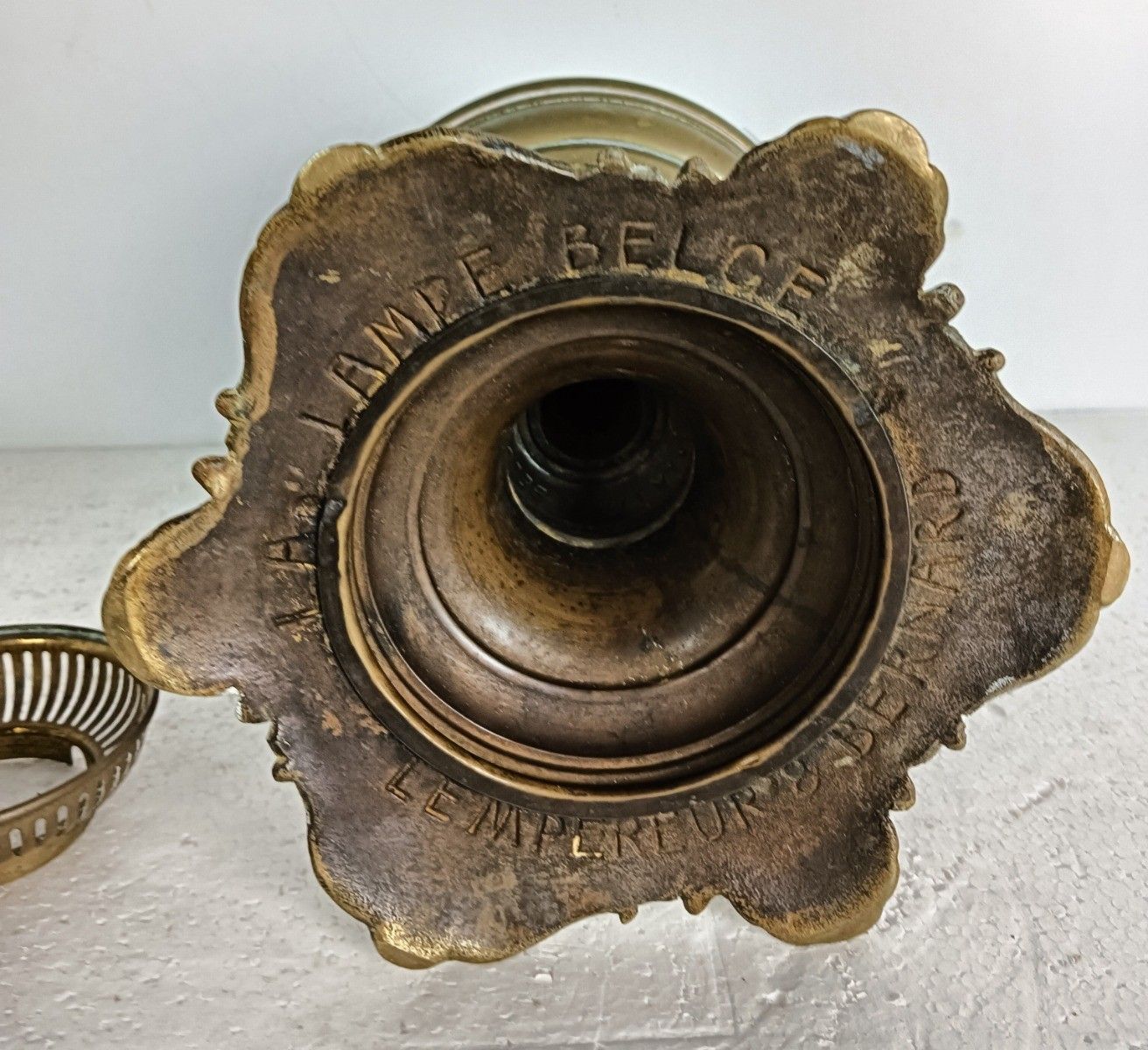 Antique L&B Lb Oil Lamp Brass Lempereur Et Brevette Belgium Brass photo vinterior