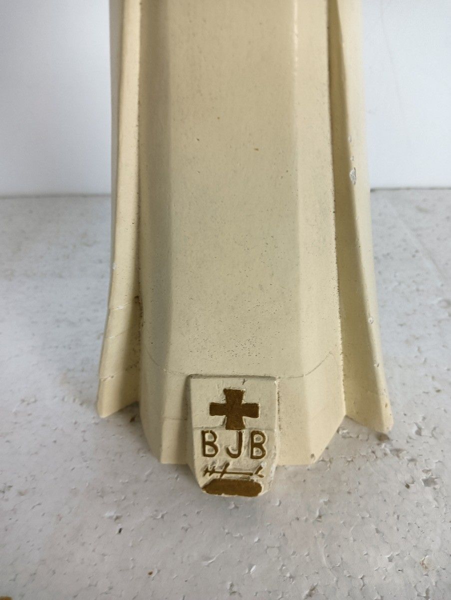 Art Deco Statue Virgin Mary Madonna With Infant Plaster Tenderness Bjb photo Art
