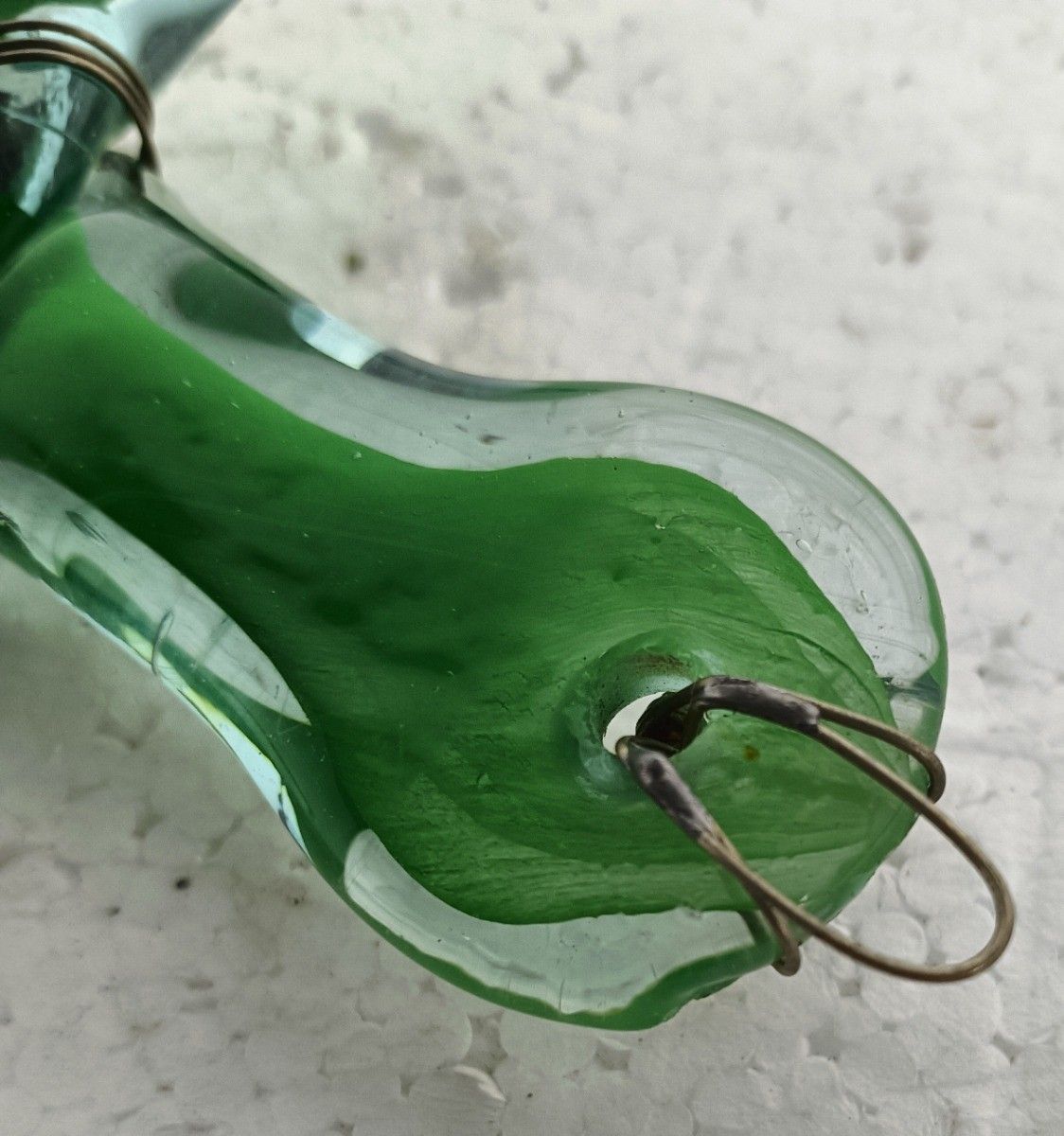 Vintage Art Glass Hanging Crucifix Cross Green Murano Style photo vinterior