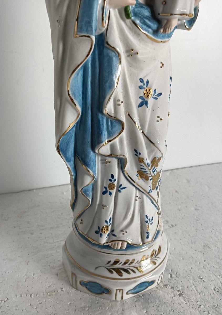 photo furniture Antique Statue Saint Joseph Protector Of Homes Infant Jesus Bisque Porcelain Pol