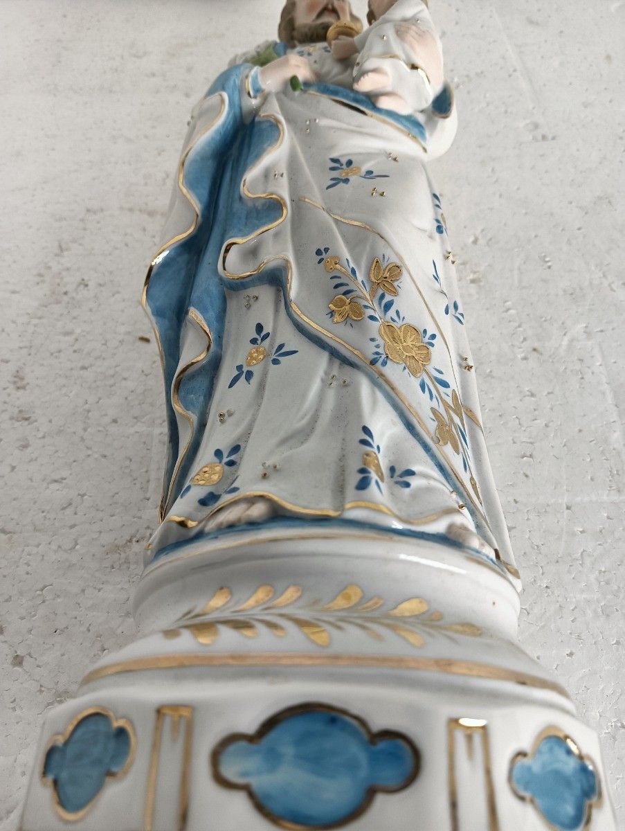 photo for sale Antique Statue Saint Joseph Protector Of Homes Infant Jesus Bisque Porcelain Pol