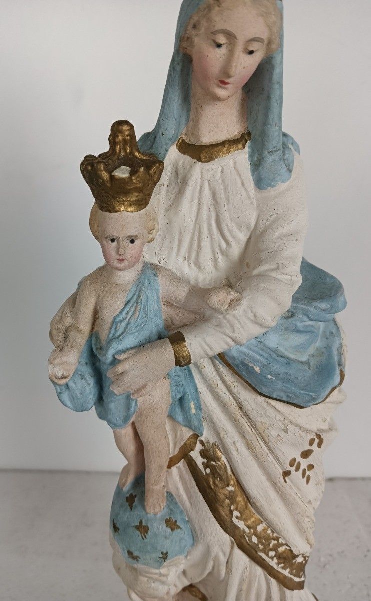 Antique Neo Gothic Statue Plaster Polychrome Our Lady Of Victory With Infant Jes photo buy