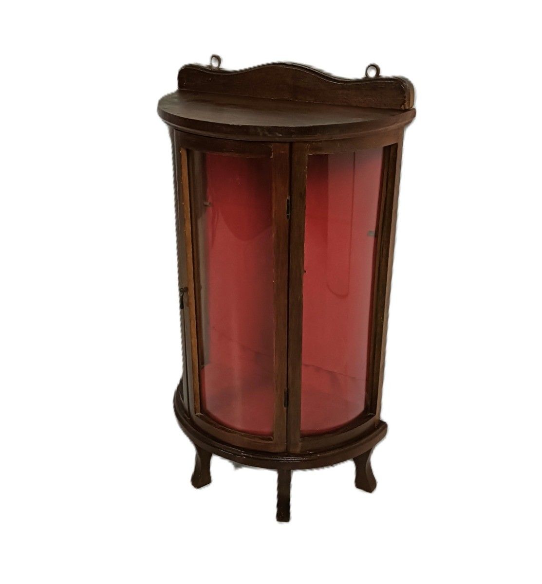 Vintage Display Standing Cabinet Wood Bent Glass Lovely photo furniture