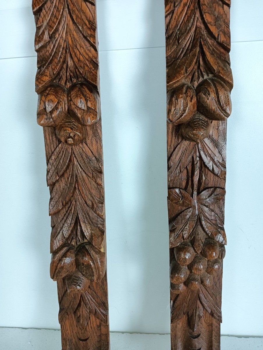 2 Pieces Antique  Bas Relief Hand Carved Wood Reclaimed Architectural Trim Pedim photo Art