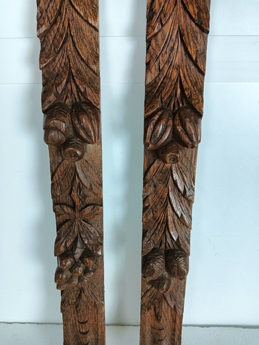 2 Pieces Antique  Bas Relief Hand Carved Wood Reclaimed Architectural Trim Pedim photo vinterior