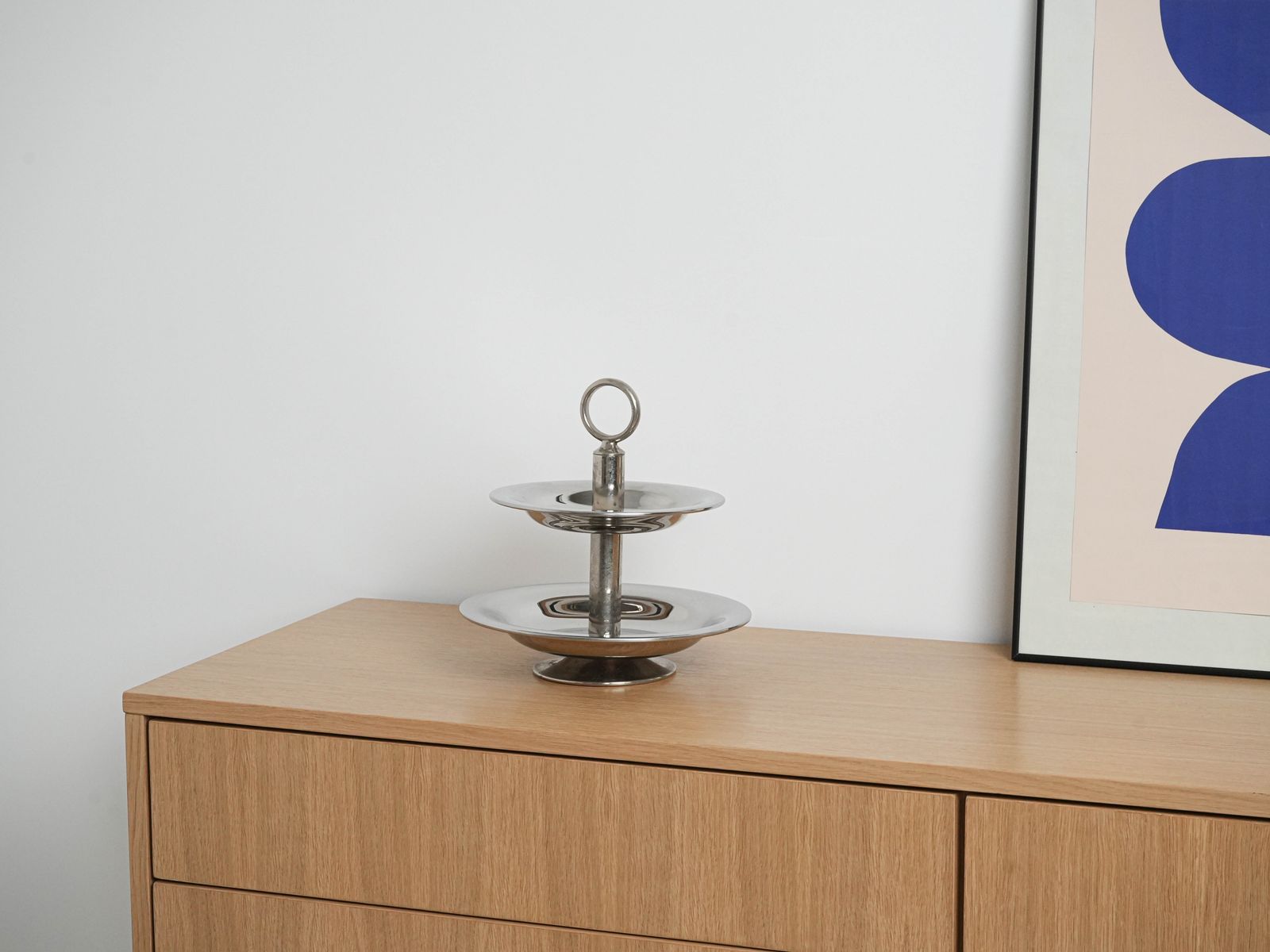 Two Tier Steel Cake Stand, Italian Design, 1980s, Made In Italy photo vinterior