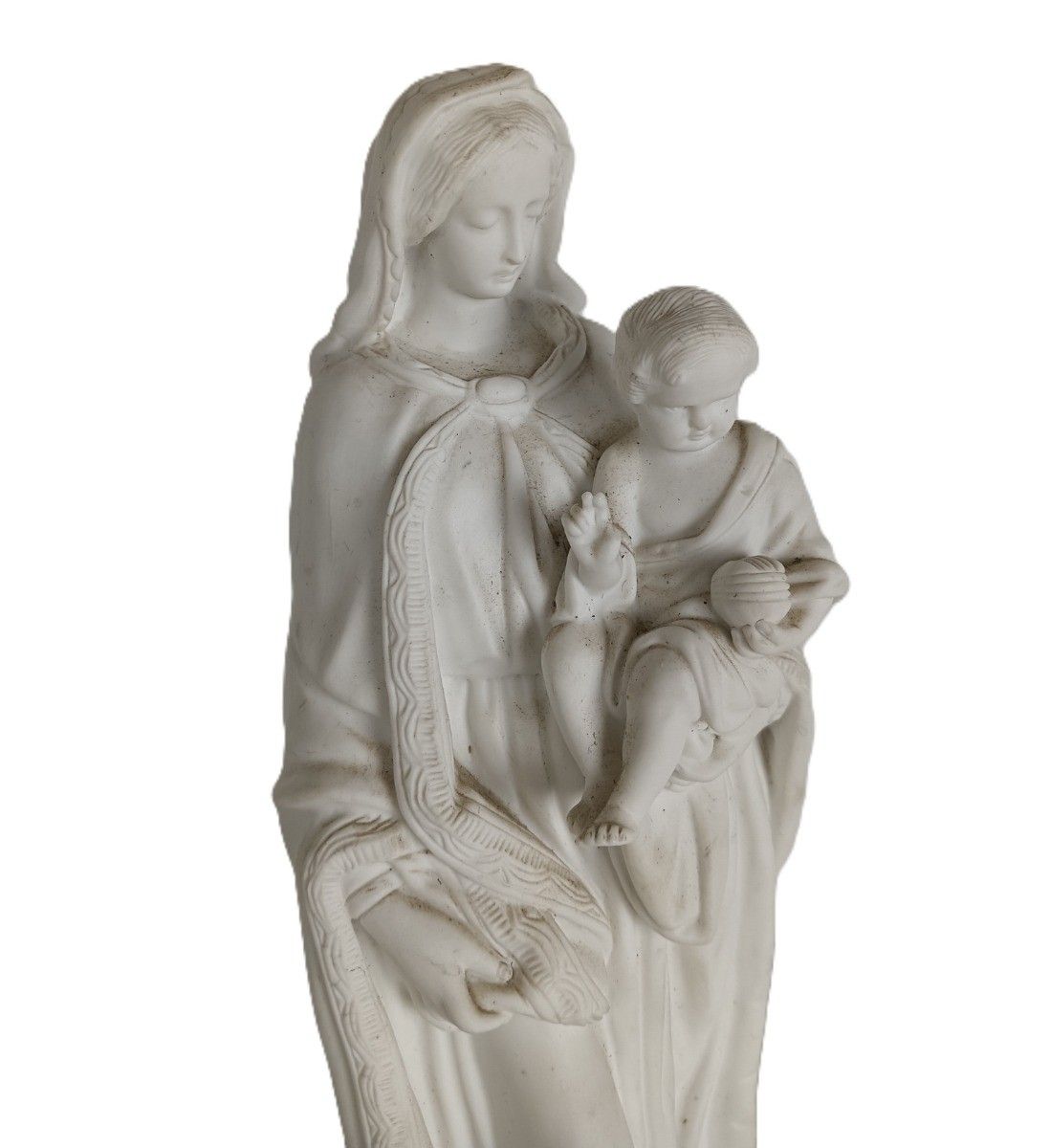 French Antique 1900 Bisque Statue Virgin Mary Our Lady Infant Jesus Exquisite Po photo furniture