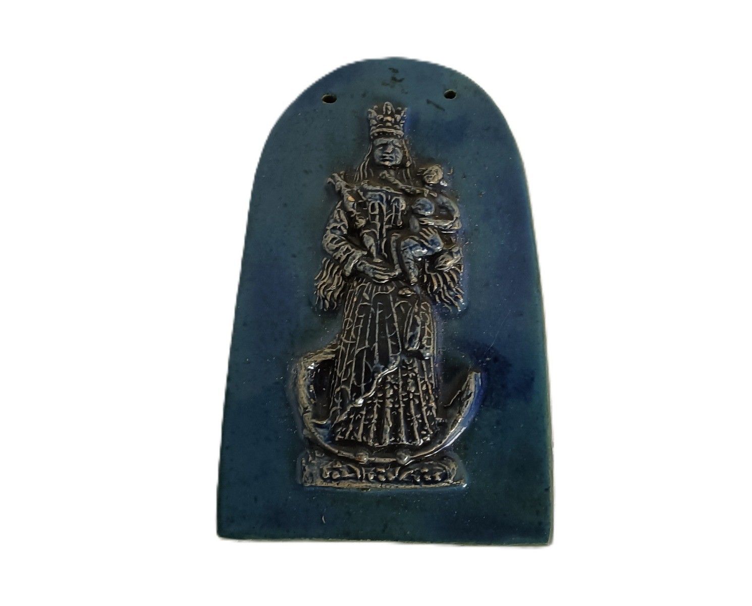 Small Vintage Ceramic Wall Plaque Hanging Religious Virgin With Infant Jesus