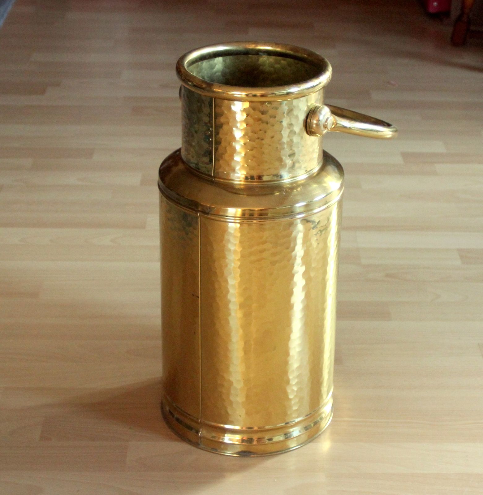 Brass Umbrella Stand In The Shape Of A Milk Can   Vintage From The 70s